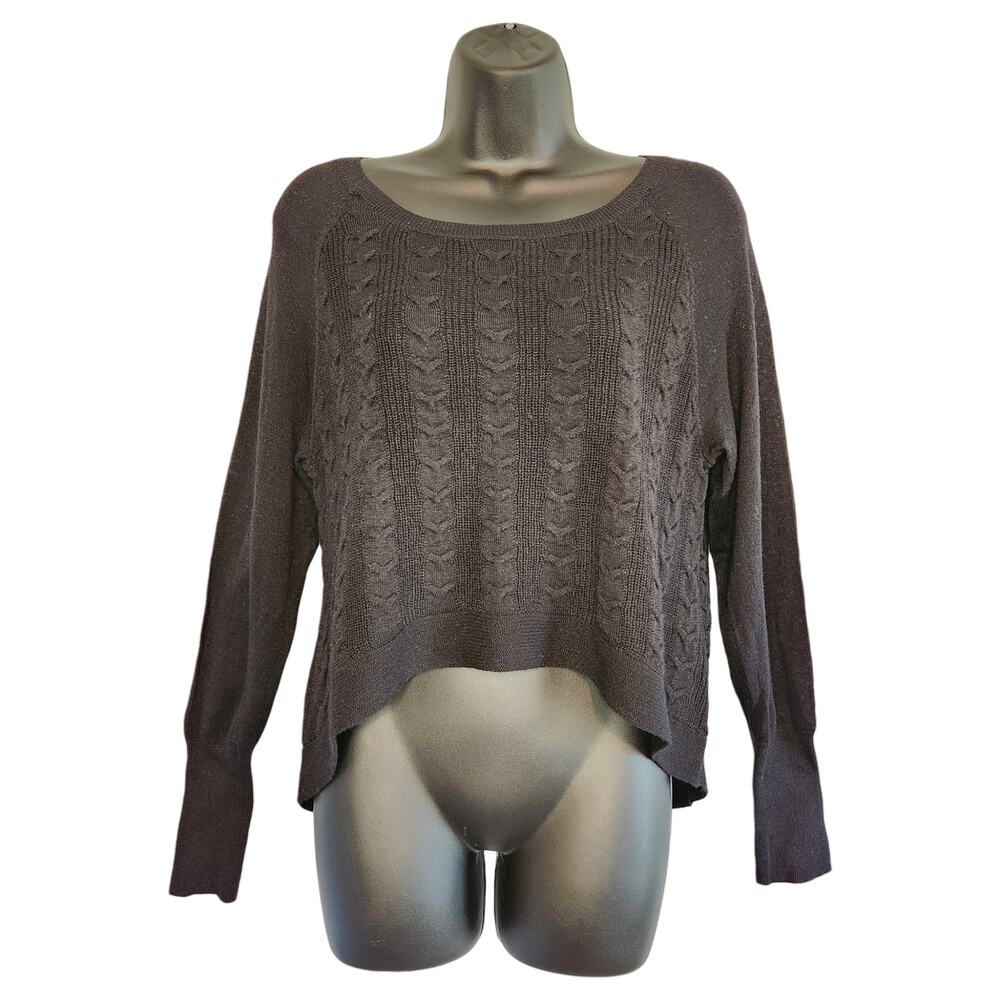 Anthropologie Yellow Bird cable knit cropped sweater black size L